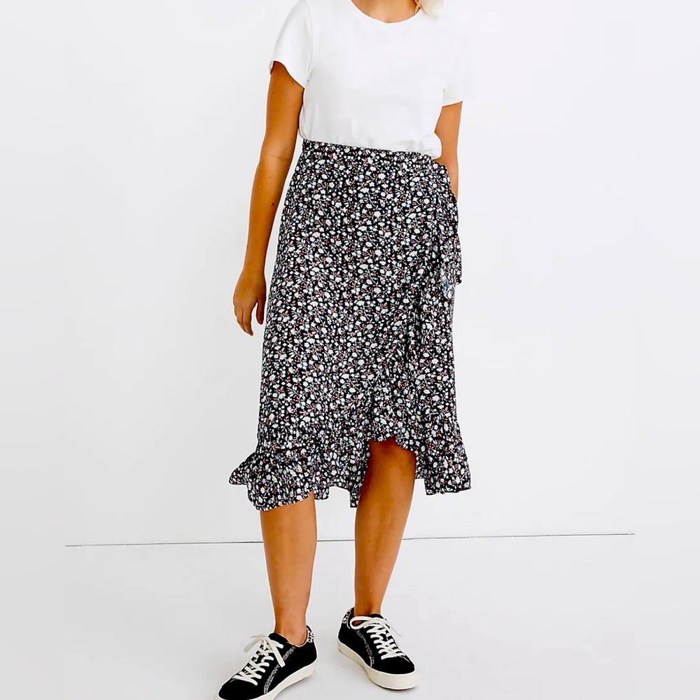 MADEWELL Ruffle-Edge Midi Wrap Skirt in Harvest Vine SZ/0